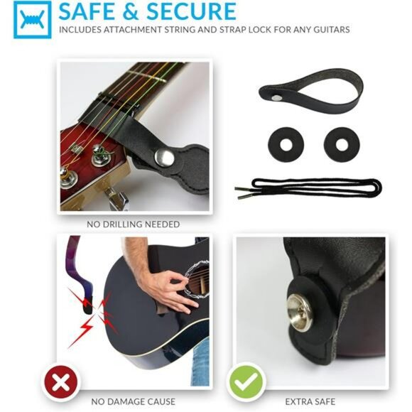 Guitar Strap Red Embroidered Adjustable with Strap Locks Picks Pick Pocket - Picture 3 of 7